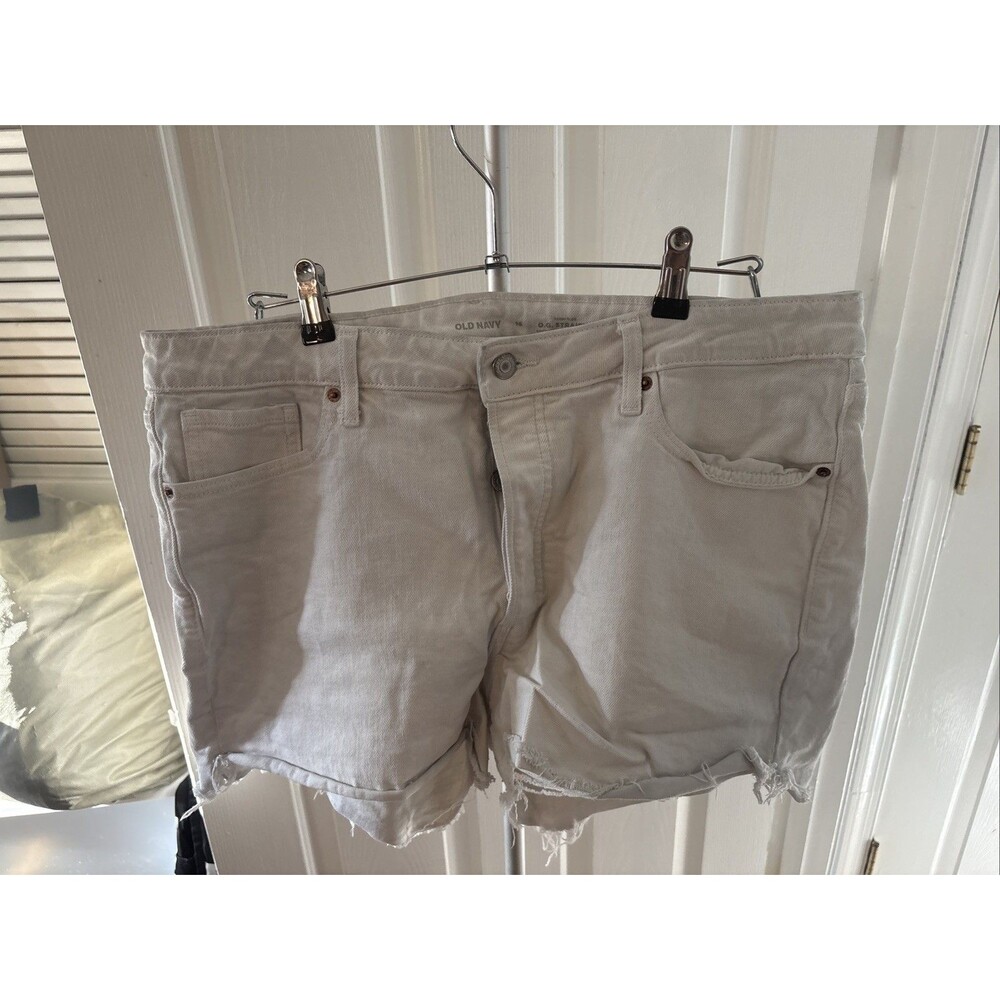 Old Navy Women's High Rise OG Straight Denim Jean Shorts 16 White Frayed Hem NEW
